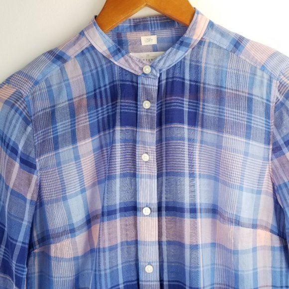 Loft Chambray Knit Softened Plaid Shirt Bell Sleeve - Picture 3 of 8